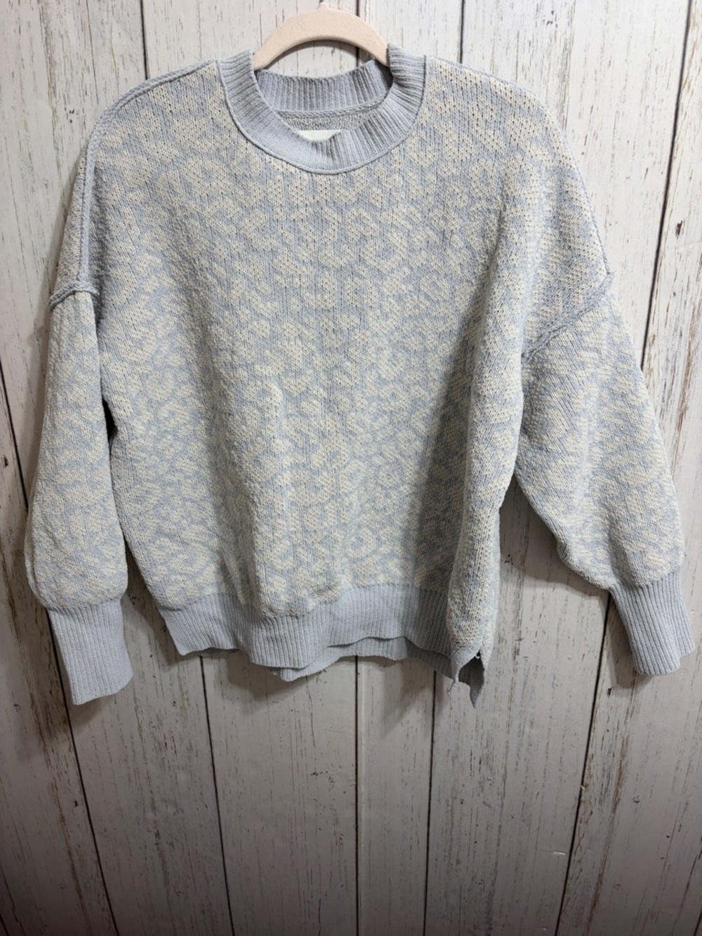 Abercrombie & Fitch Light Blue Patterned Crewneck Sweater oversized fit Small